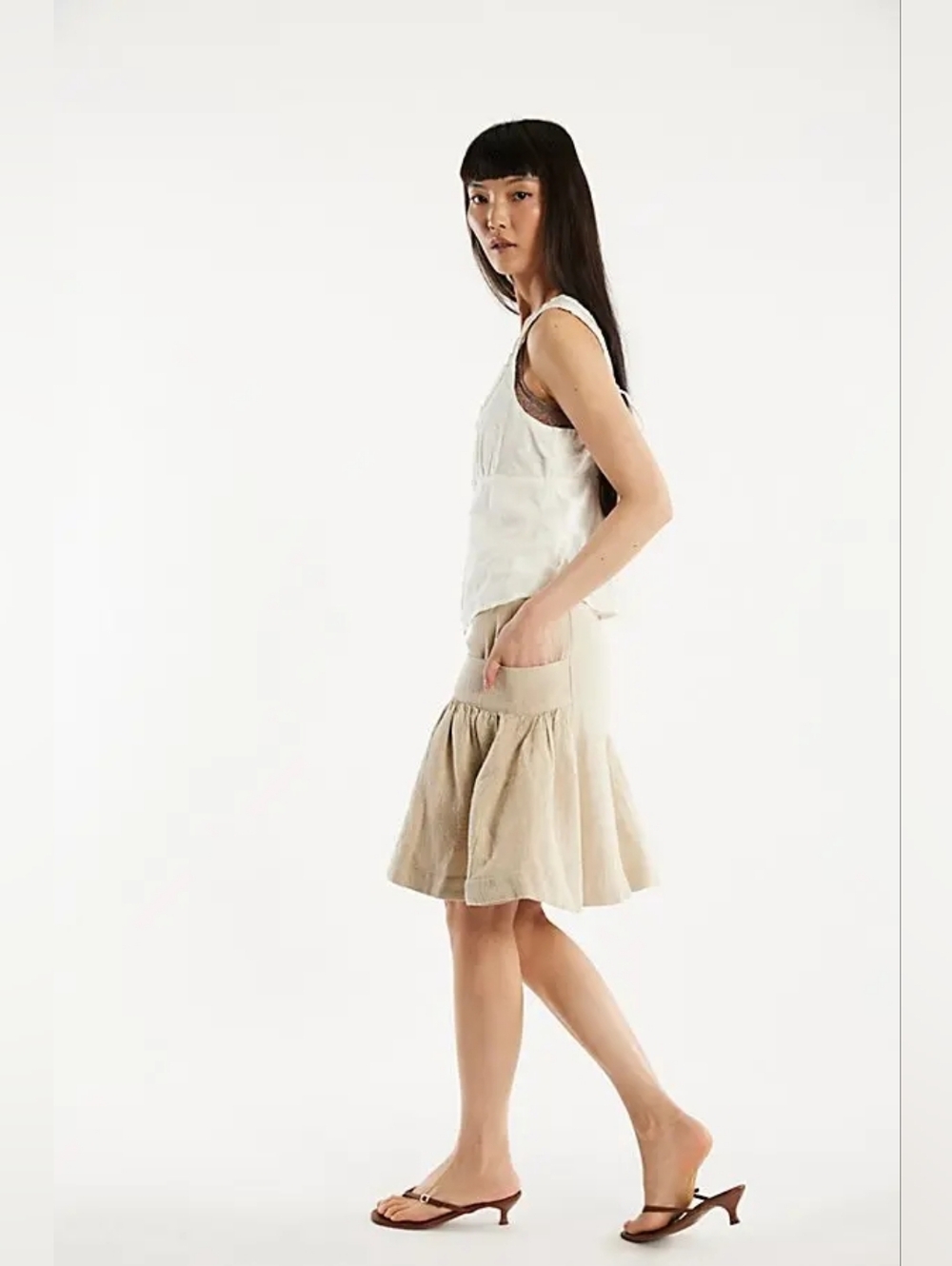 Free People Stansbury Midi Skirt‎ Sz 2 Beige Lagenlook Boho Hippie Modern Rustic